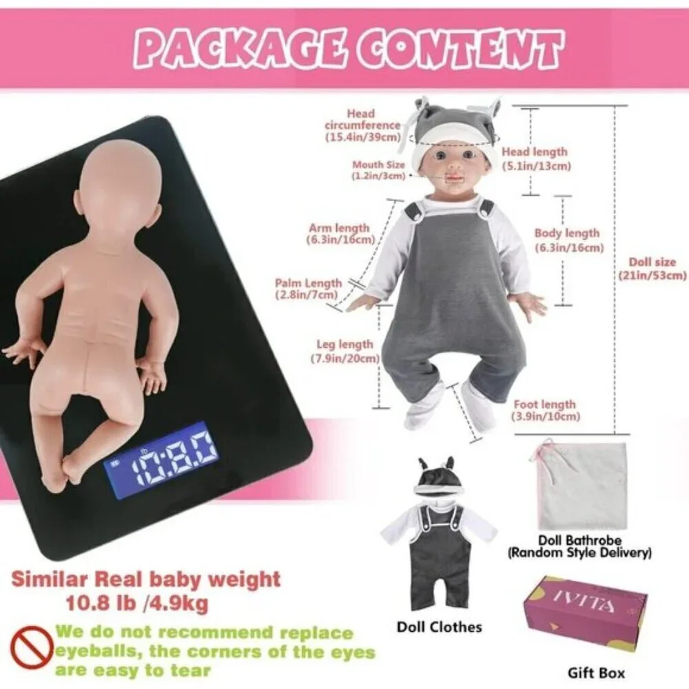 Platinum Full Silicone Baby Doll Boy 21 inch White Black Reborn Baby Dolls